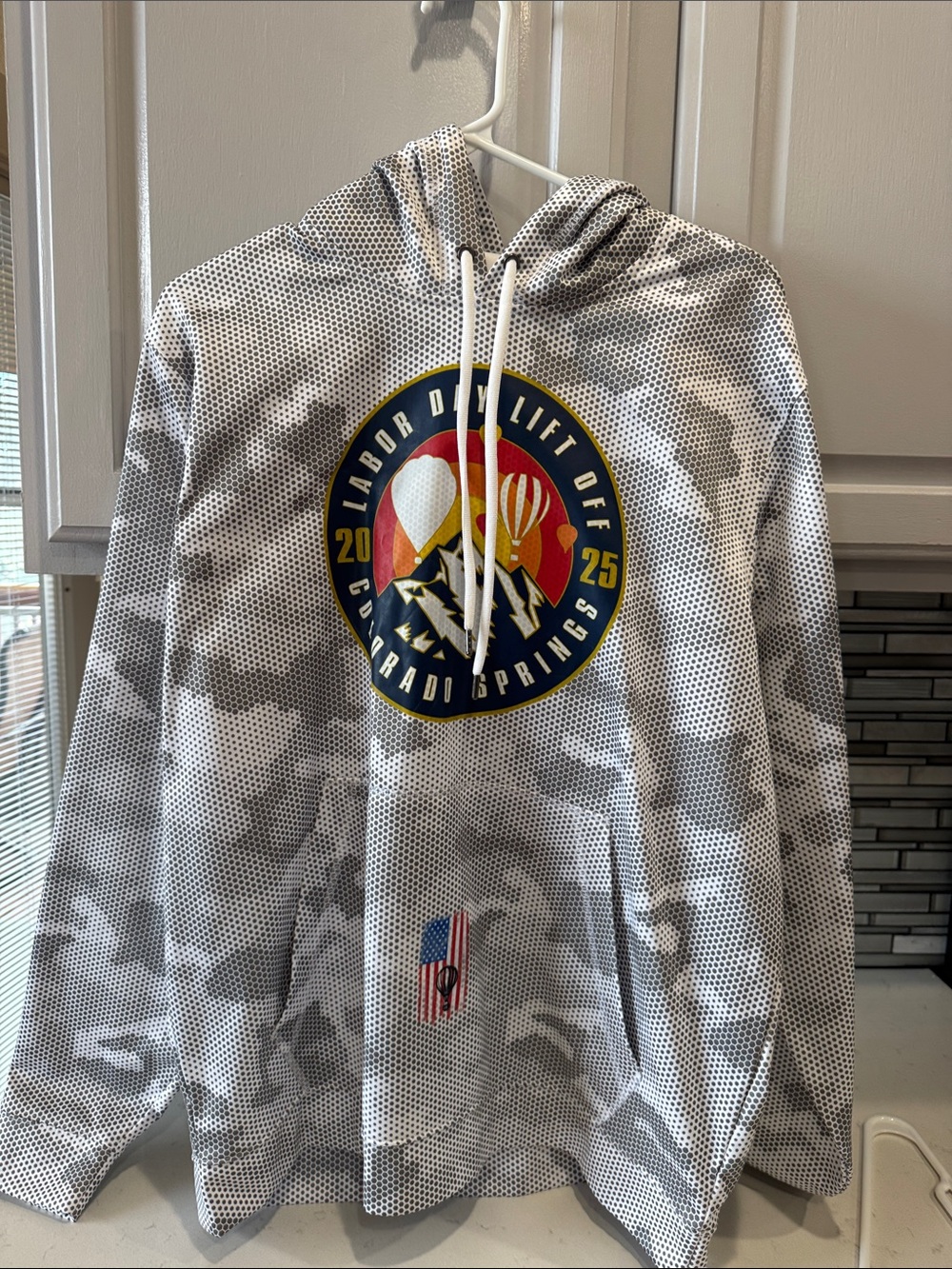 Gray White Camo Pullover Hoodie with Colorado Springs Patch